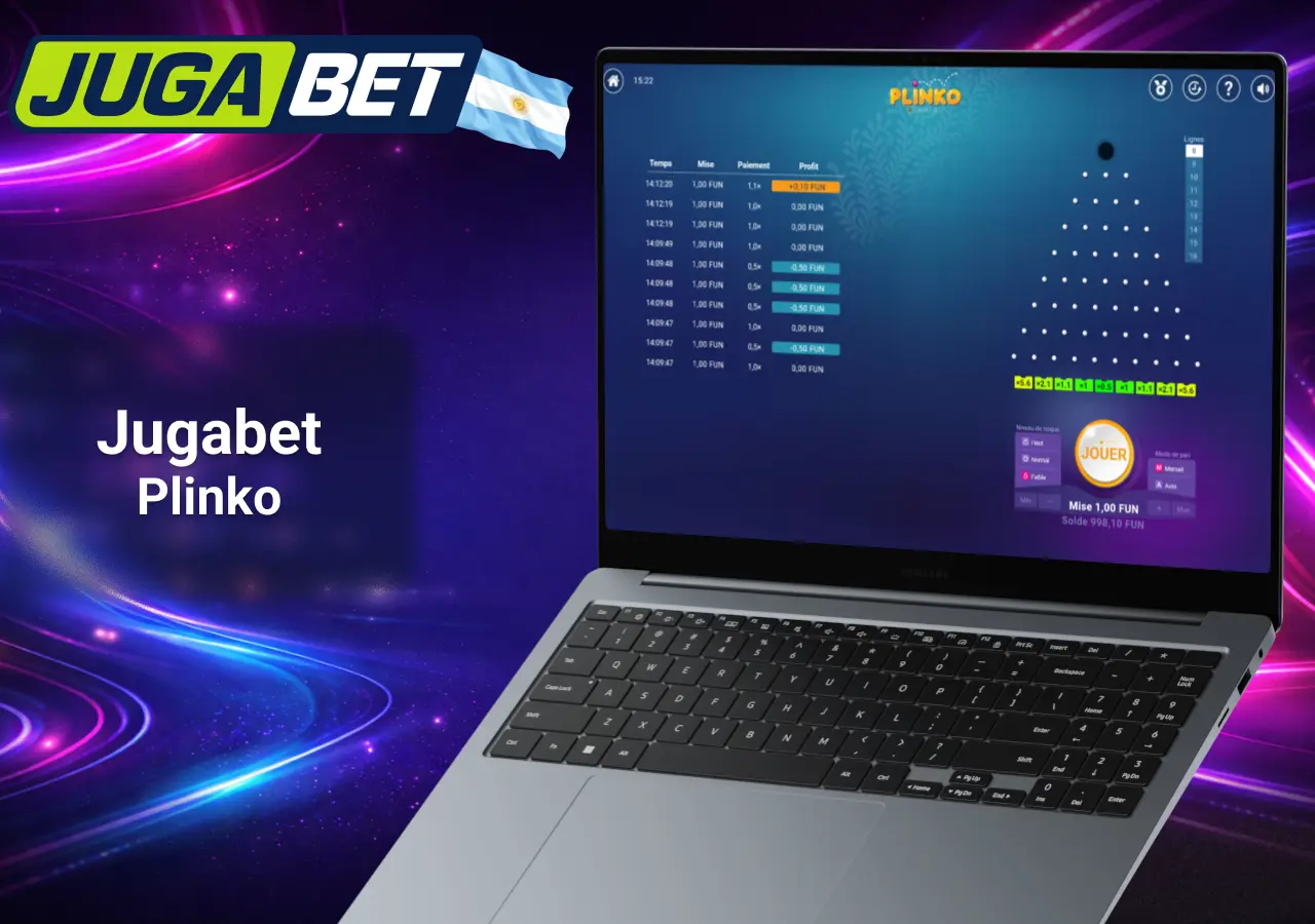 Jugabet Argentina juego Plinko online en el casino oficial con interfaz en computadora